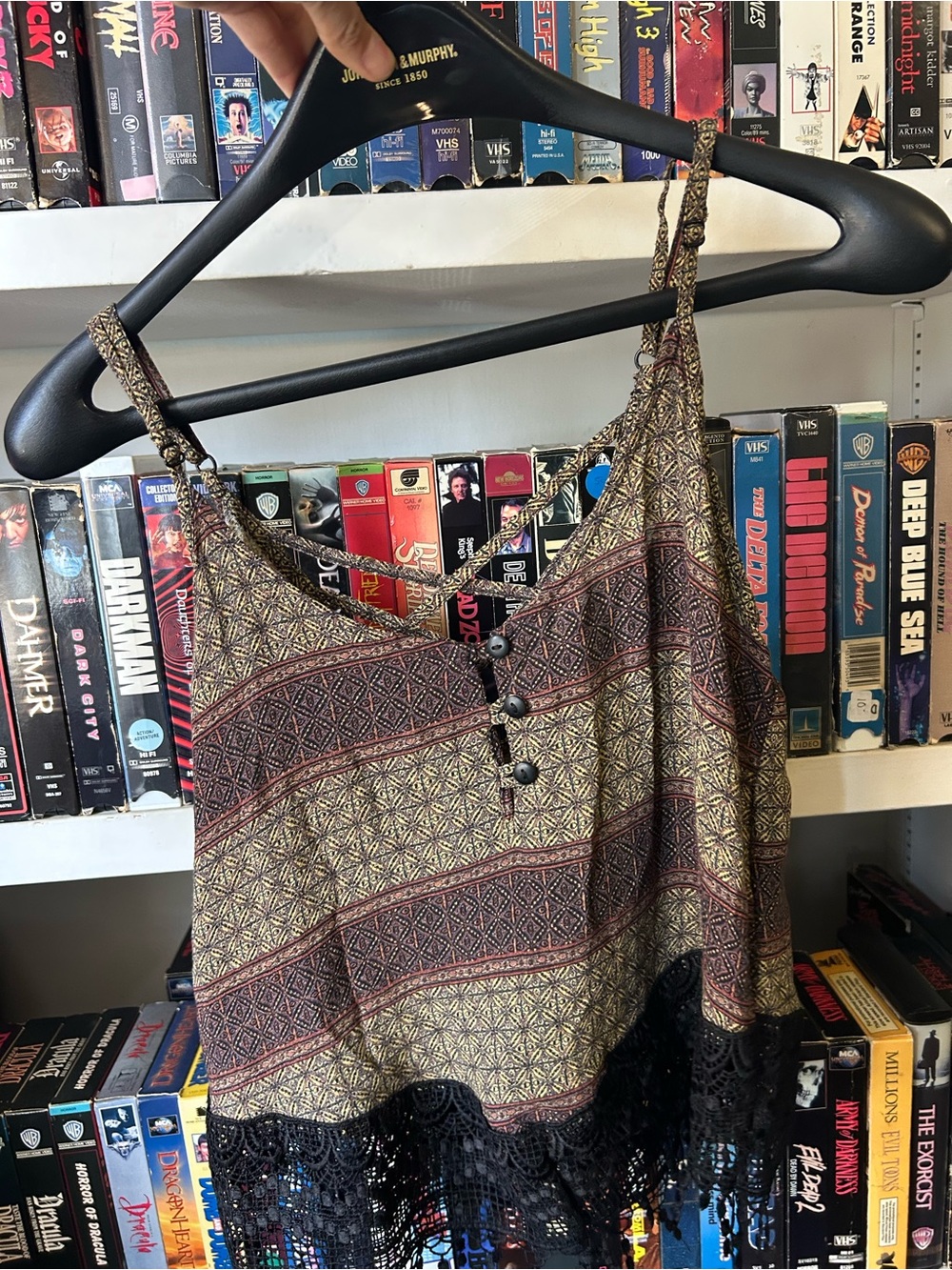 La Hearts Brown Multi Printed Crochet-Hem Cami